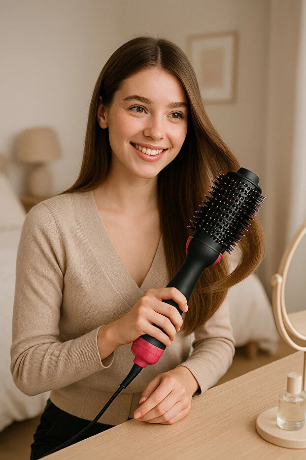 Tek Adımda Hızlı Fön Etkisi | Oval Fırça Saç Şekillendirici Düzleştirici Fön Tarağı 220 Derece